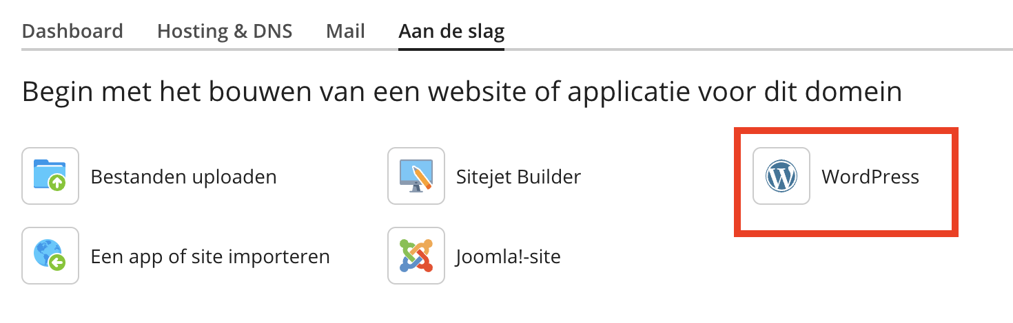 Screenshot: Klik in het dashboard op WordPress