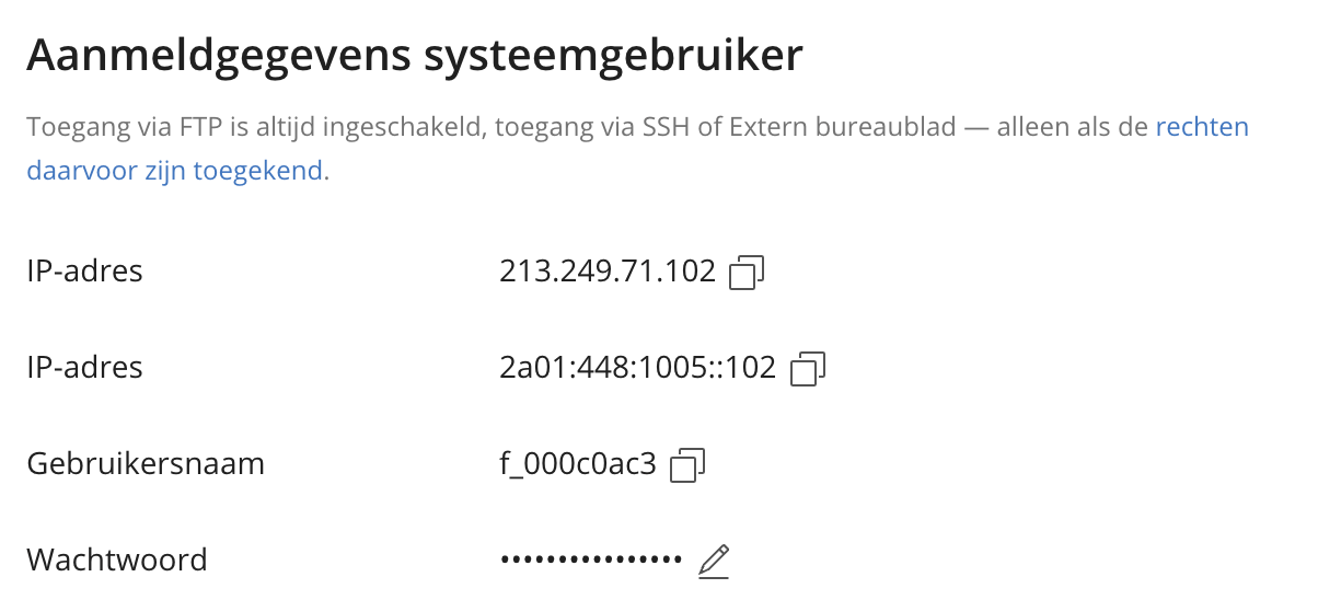 Aanmeldgegevens systeemgebruiker